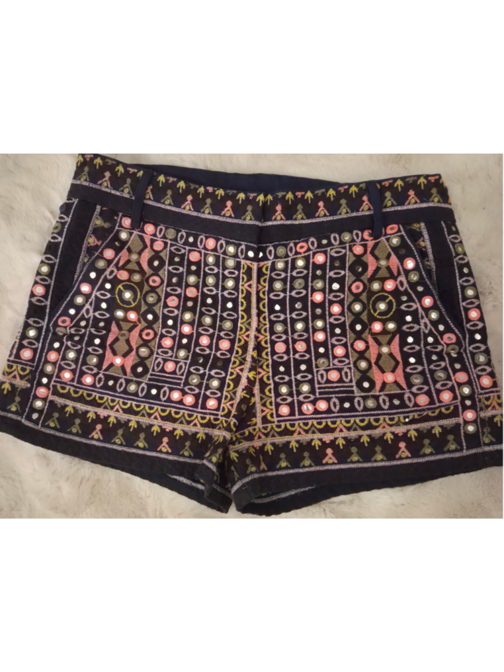 Retro/Vintage Women's Tolani Embroidered Mirror Shorts Size M Navy Blue and Pink